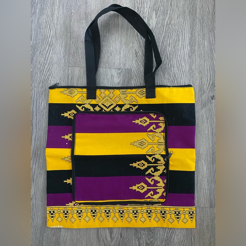 Native print packable tote